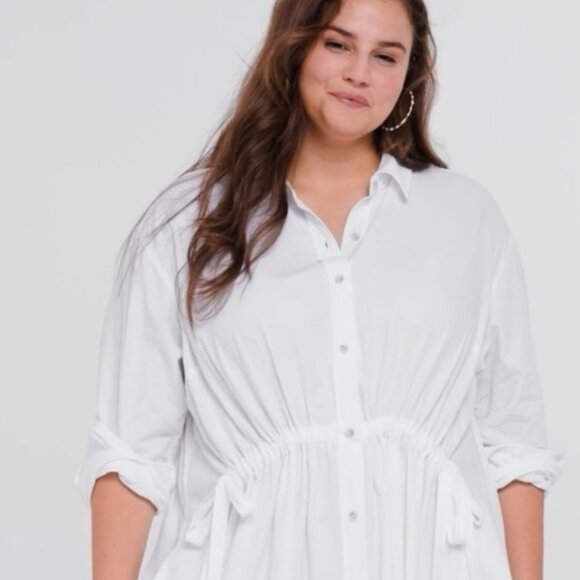 Universal Thread White Cotton Button Down Shirt Dress Tie side Belt Maxi NWT XXL - Picture 3 of 6
